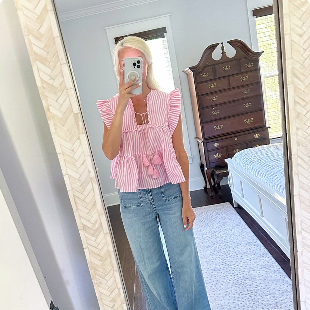 NEW Mille Chelsea Top in Bubblegum Stripe Pink White Tassel, XS - Picture 9 of 15